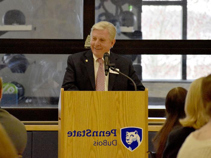 -	Donor Dan Kohlhepp speaks during the scholarship luncheon at the PAW Center.